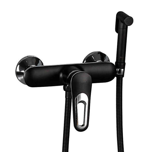 Смеситель с гигиеническим душем (чёрный/хром) FRAP