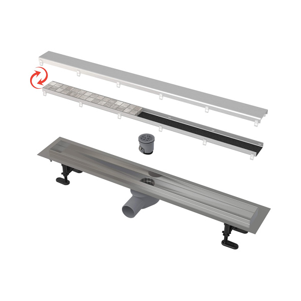 Душевой лоток APZ13-DOUBLE9 550 мм, с решеткой DOUBLE (полная или под плитку), нерж.сталь