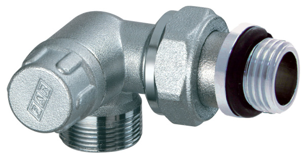 Вентиль запорный трехосевой, левовосторонний, НР М24х19 х 1/2" с прокладкой из EPDM FAR