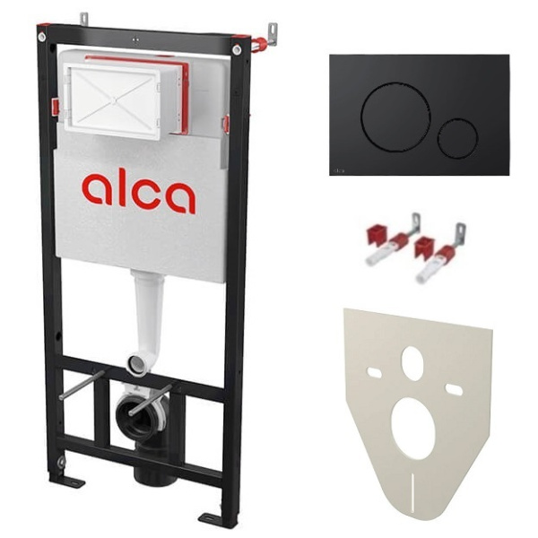 Инсталляция для подвесного унитаза, 112 см, кнопка M678, черный матовый, с шумоизоляцией AlcaPlast