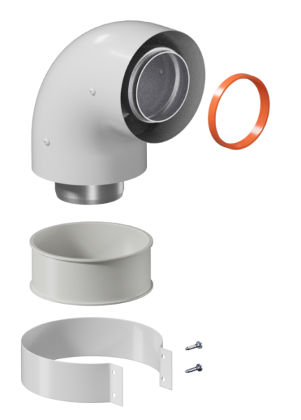 Отвод коаксиальный 60/100 90 гр. (хомут, папа/папа) KRATS