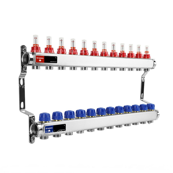 Коллекторная группа (c расходомерами) 12 выходов 1"x3/4"ЕК VARMEGA