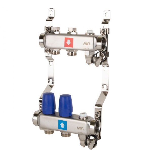 Коллекторная группа (с расходомерами, дренажным краном и воздухоотводчиком) 2 выхода 1"х3/4"ЕК MVI