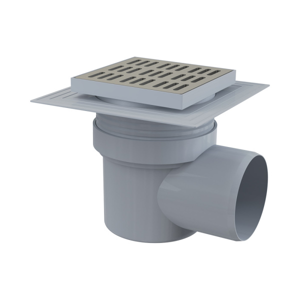 Трап 150 х 150 мм, H=173-193 мм, выпуск 110 мм, нерж.сталь