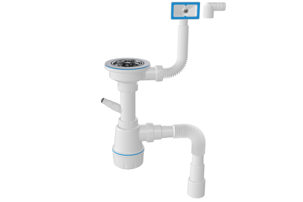 Сифон 3 1/2" для мойки с переливом, большая колба, выход гибкая трубка 11/2*40/50 NOVA Plastic
