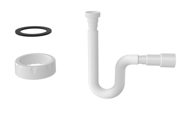 Гибкая труба с гайкой 1 1/2" 740 мм, выход 40*50 мм с плоской прокладкой
