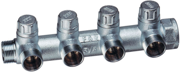 Коллектор 3/4" запорный проходной MULTIFAR (ВР-НР) 4 отвода М24х19 FAR