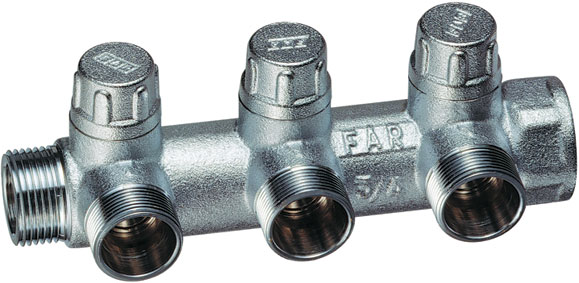 Коллектор 3/4" запорный проходной MULTIFAR (ВР-НР) 3 отвода М24х19 FAR