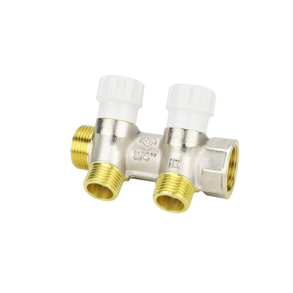 Коллектор НВ 3/4"x1/2" (с вентилями, м/ц 40мм, никел.) 2 выхода VARMEGA