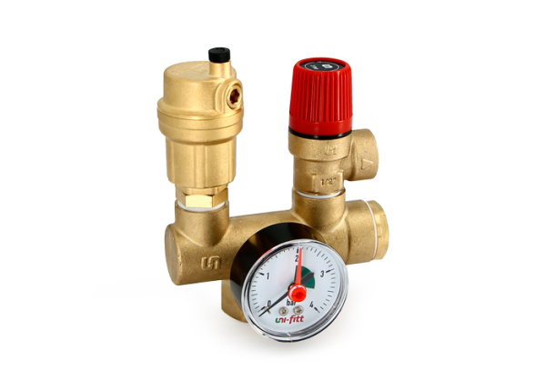 Группа безопасности котла 1" (до 50 кВт, 3 бар, латунь) Mini UNI-FITT