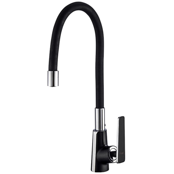Смеситель для кухни с гибким изливом H57 (высокий, чёрный/хром) FRAP