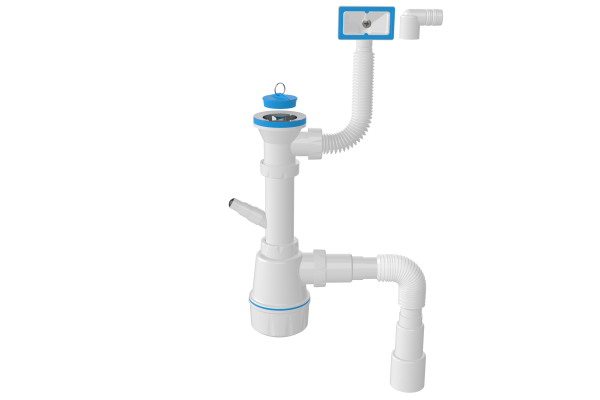 Сифон 1 1/2* 40 с гофрой 40*50  для мойки, вып. 70 мм разборн. с прямоуг. переливом NOVA Plastic
