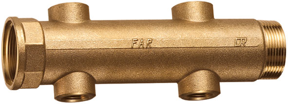 Коллектор 1 1/2" проходной (ВР-НР) 4 отвода (ВР) 1/2", без покрытия FAR