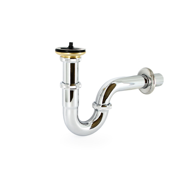 Сифон трубный Practic 1 1/4" с выпуском и пробкой с розеткой, хром UNI-FLOW