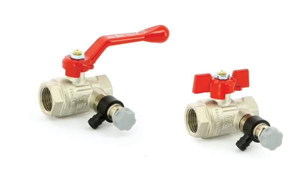 Кран шар.баб. 1/2" ВВ красная с дренажным вентелем (заглушка 1/4) UNI-FITT