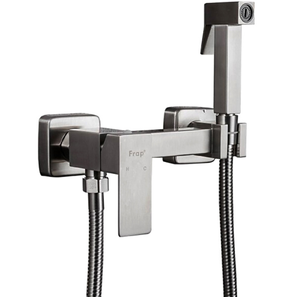 Смеситель с гигиеническим душем (квадратный, сатин) FRAP