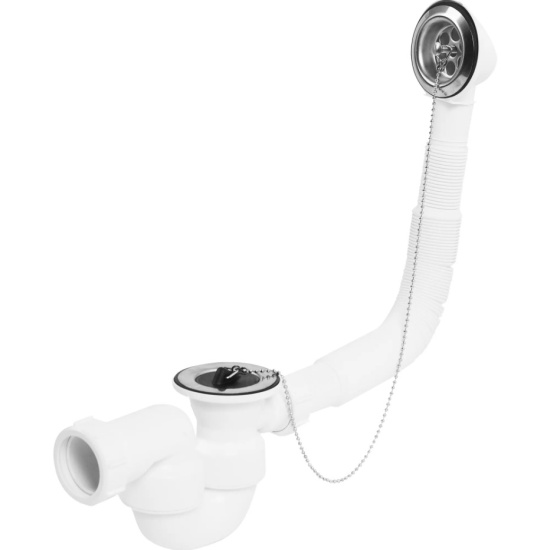 Слив-перелив L=310-720 х 34 мм неразб. с раздв. перел., нерж. реш., пробкой и цеп., выход 40/50 мм