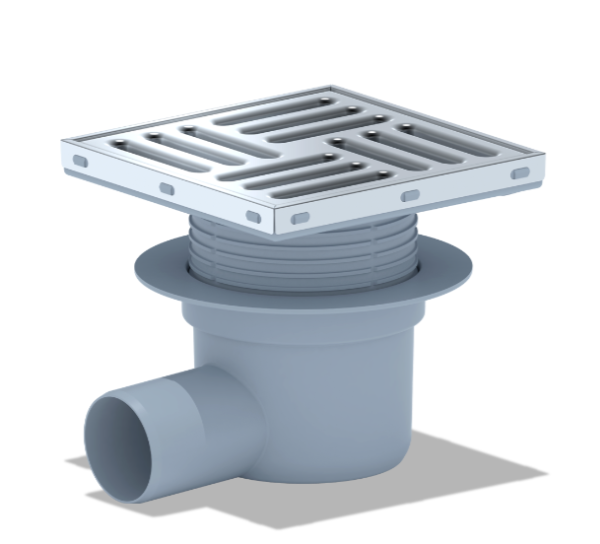 Трап боковой D50 с рег. высоты нерж. реш. 150*150 серый