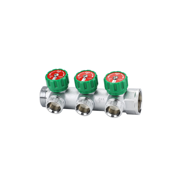 Коллектор НВ 1"x3/4" ЕК (с вентилями, 90 гр., м/ц 45мм, хром.) 3 выхода VARMEGA