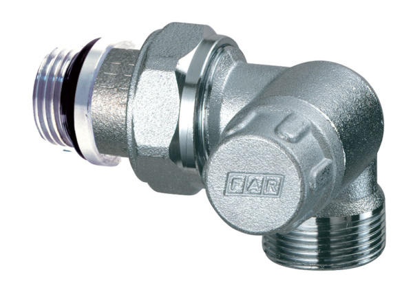 Вентиль запорный трехосевой, правосторонний, НР М24х19 х 1/2" с прокладкой из EPDM FAR