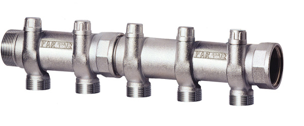 Коллектор 1 1/2" запорный проходной, 3 отвода М33х1,5 FAR