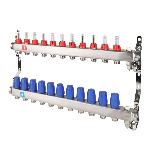 Коллекторная группа (с расходомерами, дренажным краном и воздухоотводчиком) 11 выходов 1"х3/4"ЕК MVI