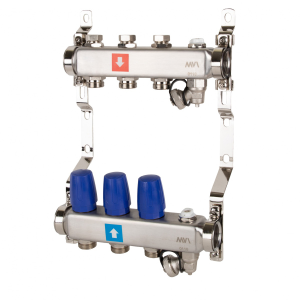 Коллекторная группа (с расходомерами, дренажным краном и воздухоотводчиком) 3 выхода 1"х3/4"ЕК MVI