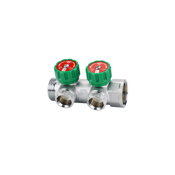 Коллектор НВ 1"x1/2" (с вентилями, 90 гр., м/ц 45мм, хром.) 2 выхода VARMEGA