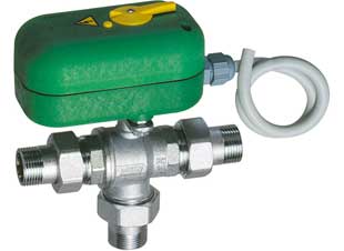 Кран 3-х ходовой 1/2" (американка) шар. моторизованный, 220 В, 40 секунд (с ручной деблокир.) FAR