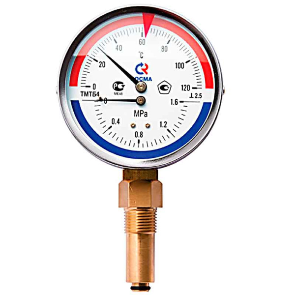 Термоманометр радиальный 4 бар (диаметр 80 мм, 120°С, 1/2" 2,5) ТМТБ-31Р.1 РОСМА