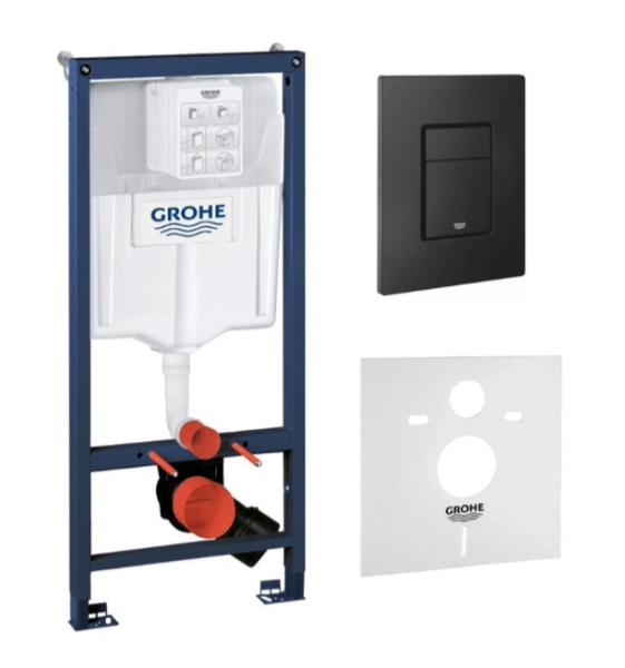 Инсталляция Rapid 5в1 в сборе для подв.унит.клавиша ЧЁРНАЯ МАТОВАЯ +редуктор потока воды GROHE