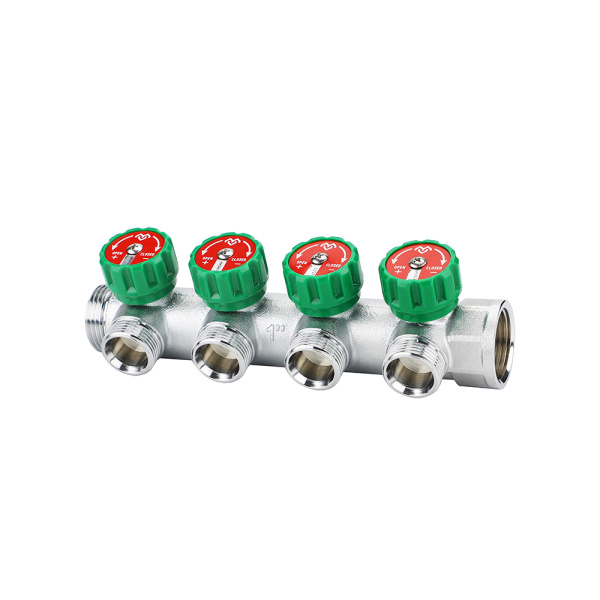 Коллектор НВ 1"x1/2" (с вентилями, 90 гр., м/ц 45мм, хром.) 4 выхода VARMEGA