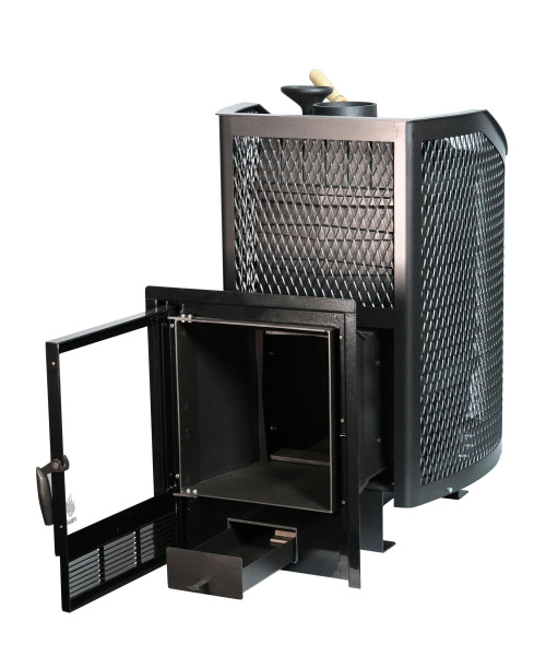 Печь банная чугунная "Амур" с закрытой каменкой Панорамная дверца (сетка)