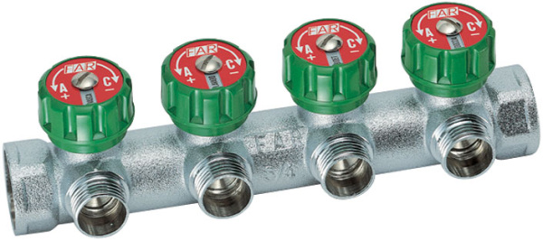 Коллектор 3/4" регулирующий проходной MULTIFAR (ВР-ВР) 4 отвода 1/2" TP FAR