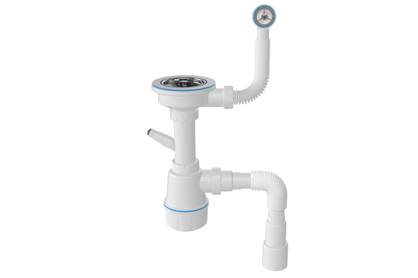 Сифон 3 1/2  для мойки с круглым переливом, винт 60мм NOVA Plastic