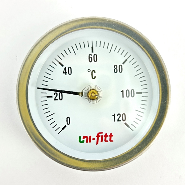 Термометр аксиальный 63 мм, 120°С накладной UNI-FITT