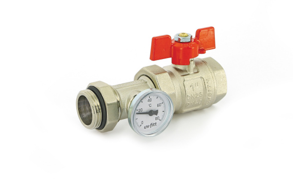 Кран шаровой НВ 1" коллекторный с термометром UNI-FITT