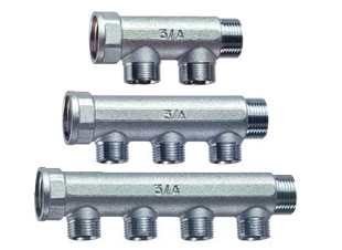 Коллектор 1" проходной (ВР-НР) 2 отвода (НР) 1/2" TP (межосевое 36 мм) FAR