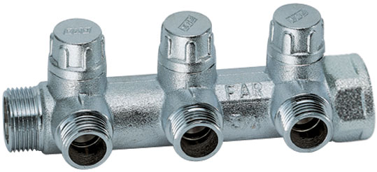 Коллектор 3/4" запорный проходной MULTIFAR (ВР-НР) 3 отвода 1/2" ЕК FAR