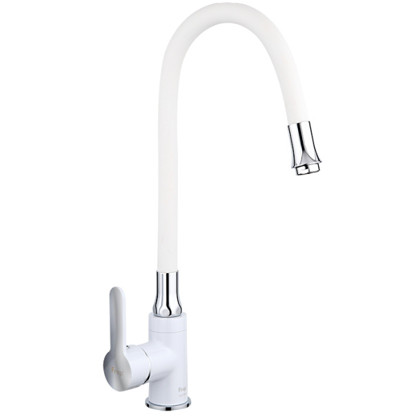 Смеситель для кухни с гибким изливом H41 (высокий, белый) FRAP