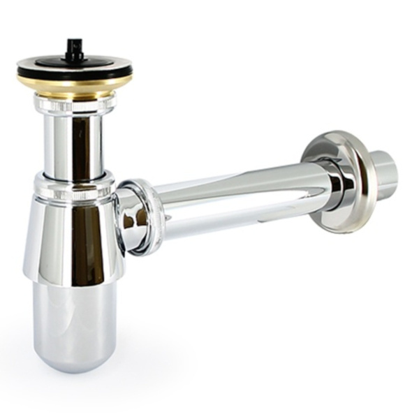 Сифон бутылочный Classic 1 1/4" отвод 200 мм с розеткой, с выпуском и пробкой, хром UNI-FLOW