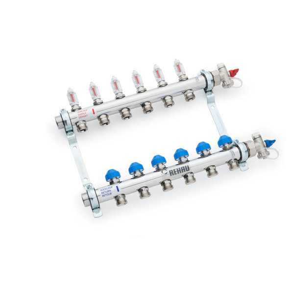 Коллекторная группа HKV-D (с расходомерами) 7 выходов 1"x3/4"ЕК REHAU