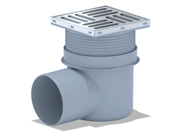 Трап боковой D110 с рег. высоты  нерж. реш. 150*150 серый