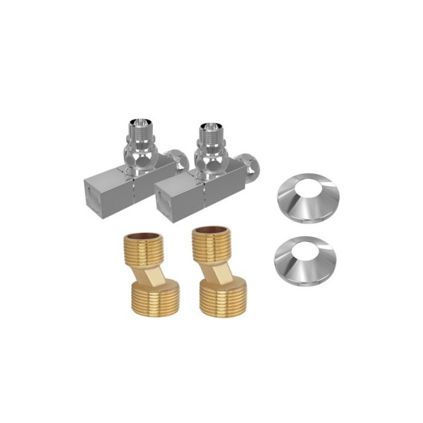 Кран для полотенцесушителя 3/4"x1/2" ВН угловой (квадрат, хром, комплект) AQUATEK