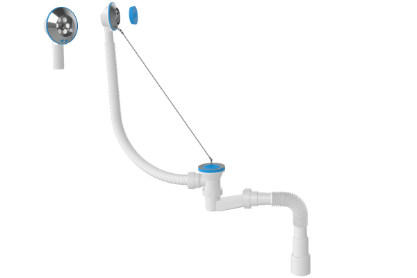 Обвязка д/ванны пл. с коленом 11/2 d70 мм низкий перелив NOVA Plastic