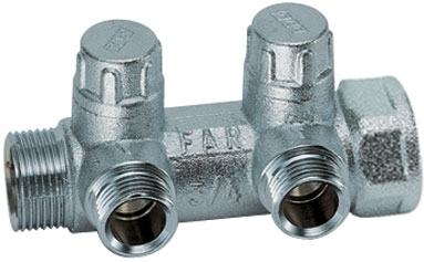Коллектор 1" запорный проходной MULTIFAR (ВР-НР) 2 отвода 3/4" ЕК FAR