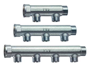 Коллектор 3/4" проходной (ВР-НР) 3 отвода (НР) 1/2" TP (межосевое 50 мм) FAR