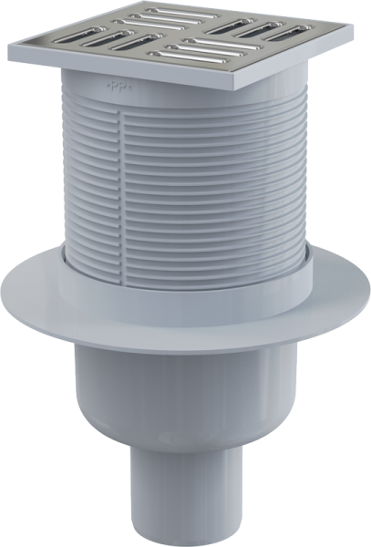 Трап 105 х 105 мм, H=138-224 мм, г/затвор комбин, верт. выпуск 105/50 мм, нерж.сталь AlcaPlast