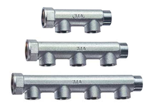 Коллектор 1 1/4 "проходной (ВР-НР) 2 отвода (ВР) 1/2" (межосевое 50 мм) FAR