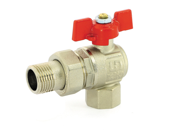 Кран шар.америк.угл. 1/2" баб.красная UNI-FITT